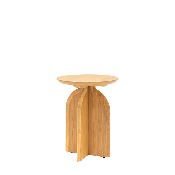 cut out image on white background of light oak oval coffee table.