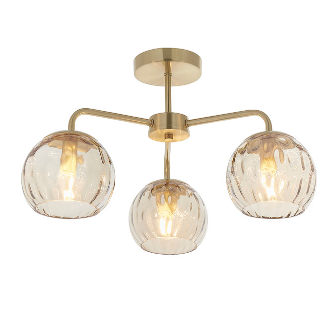 cut out of satin gold and dimpled glass triple ceiling light