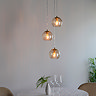 image of three dimpled glass lightshades on pendant cables