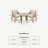 image cut out of acacia wood bistro set, with dimensions specification written at the bottom