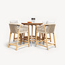 cut out of acacia wood bar set with round table and four tall chairs