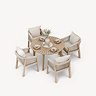 cut out image of acacia wood garden dining chairs tucked in to round wood table