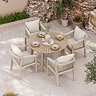 image taken from above of round dining set in acacia wood with woven rope dining chairs