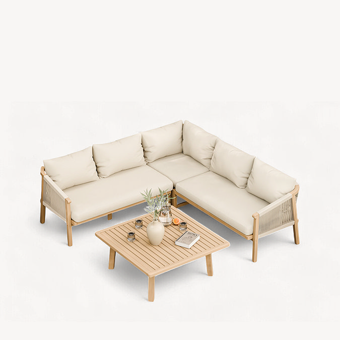 image cut out of garden sofa with acacia wood coffee table