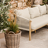 close up image of woven rope material on arm of corner lounge set