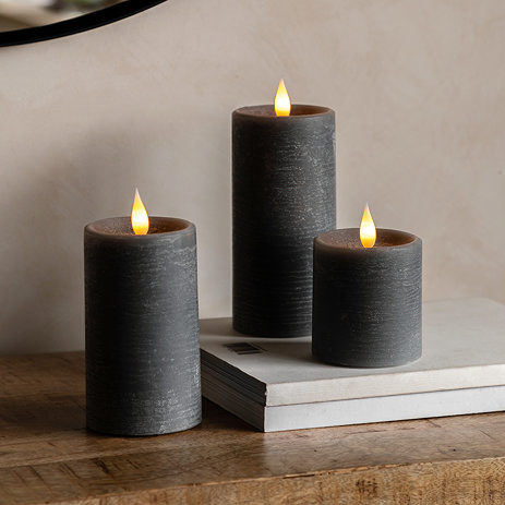 Rustic LED 1 Wick Pillar Candle set of 3