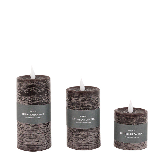 Rustic LED 1 wick pillar candle set of 3