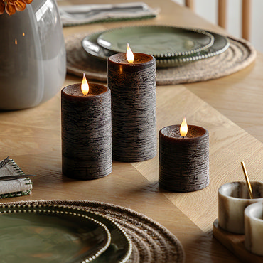 Rustic LED 1 wick pillar candle set of 3