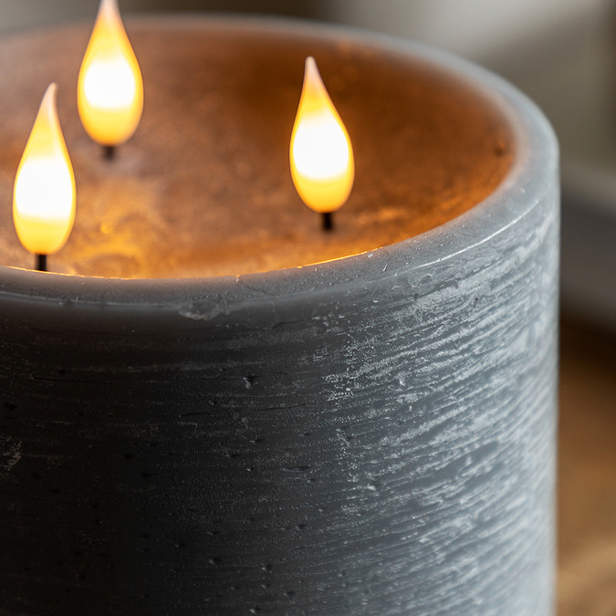 Rustic LED 3 Wick Candle in Grey