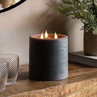Rustic LED 3 Wick Candle in Grey
