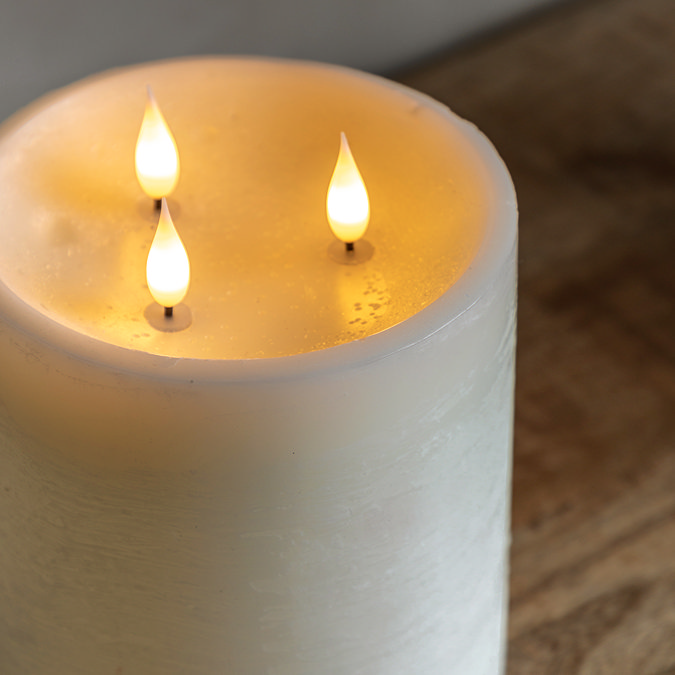 Rustic LED Candle with 3 wicks in ivory