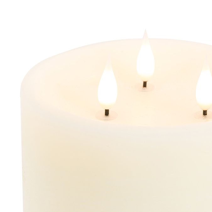 Rustic LED Candle with 3 wicks in ivory