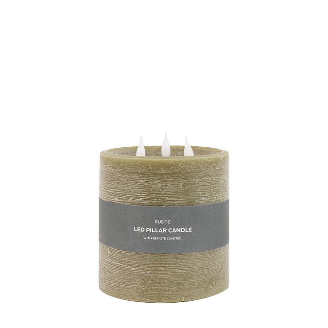Rustic LED Candle with 3 wicks in olive