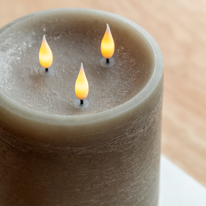 Rustic LED 3 wick candle warm grey