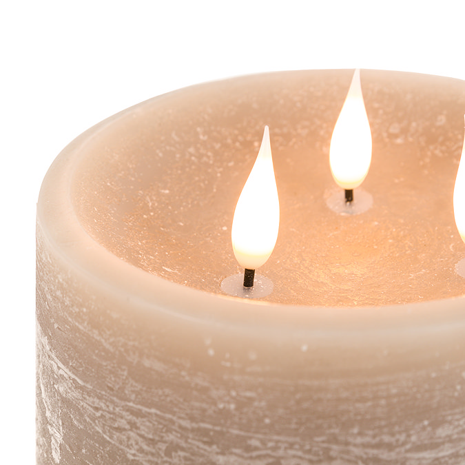 Rustic LED 3 wick candle warm grey