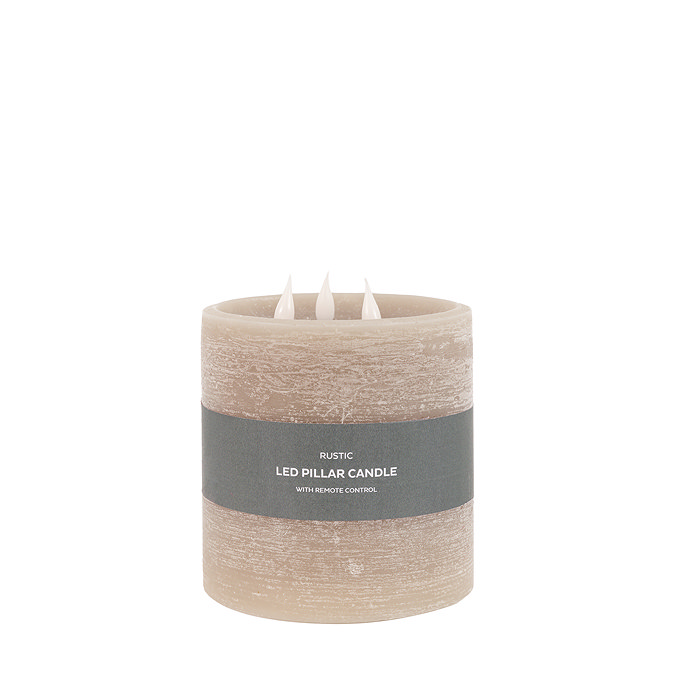 Rustic LED 3 wick candle warm grey
