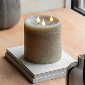 Rustic LED 3 wick candle warm grey