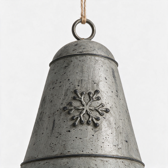 rustic metal hanging bell with snowflake