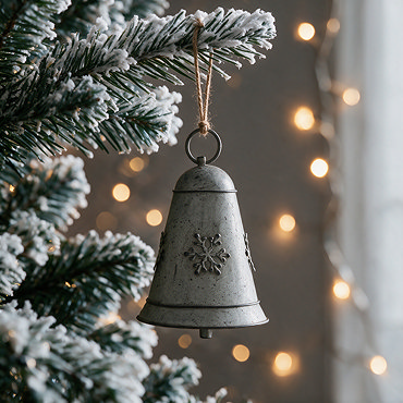rustic metal hanging bell with snowflake