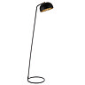 image cut out on white background of matt black floor lamp with curved domed light shade