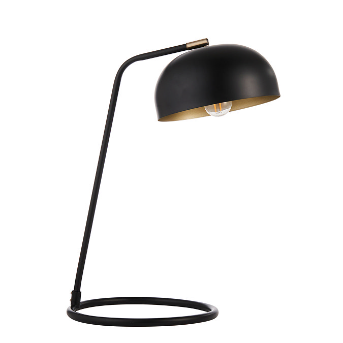 image cut out on white background of matt black table lamp with domed shade