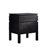 cut out of black wooden bedside table with bohemian patterned top drawer