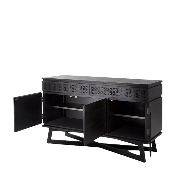 cut out image of black sideboard with 3 doors and 2 drawers