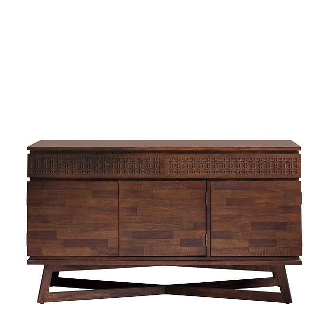 front on cut out image of warm brown three door sideboard