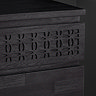 close up image of bohemian pattern on top layer of 4 drawer chest