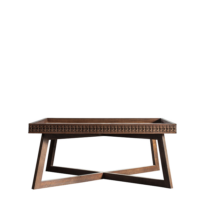 front on cut out image of brown square coffee table with cross legs