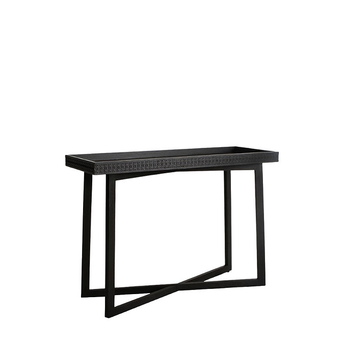 cut out image of console table in black with frieze on the outside