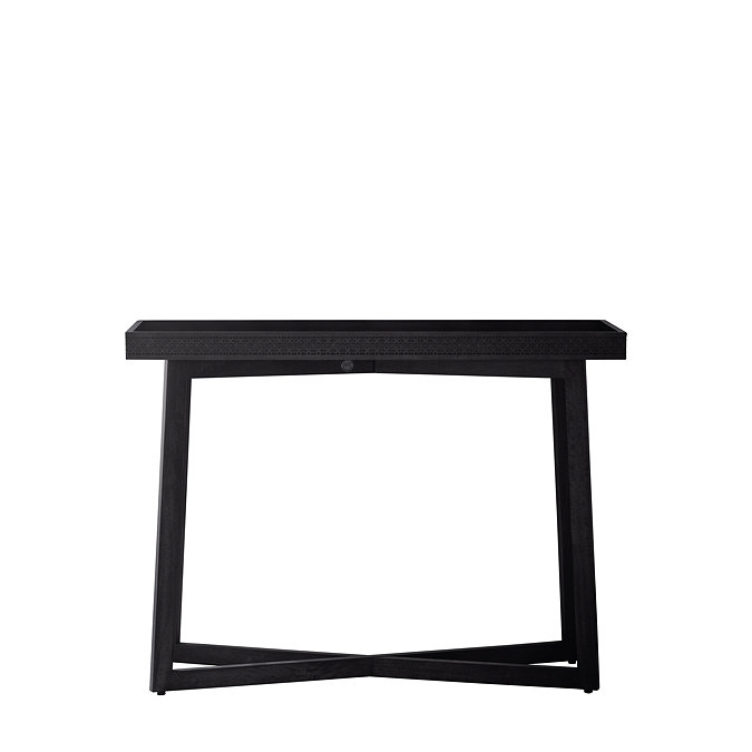 front on cut out image of black wooden console table console table