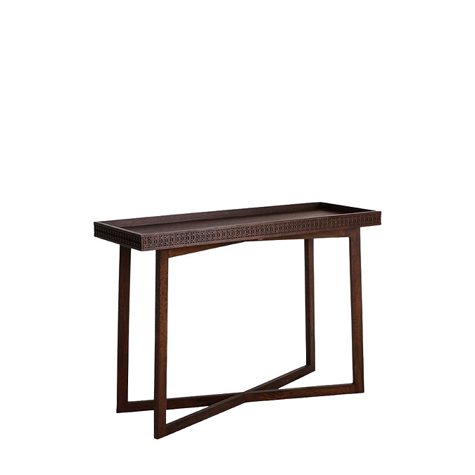 angled cut out image of warm brown console table with cross legs