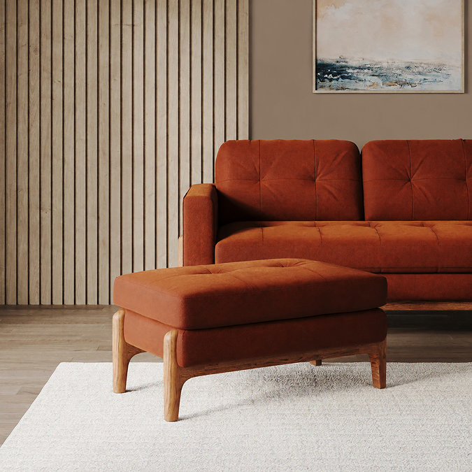 Samlesbury Easy Clean Velvet Footstool - Umber