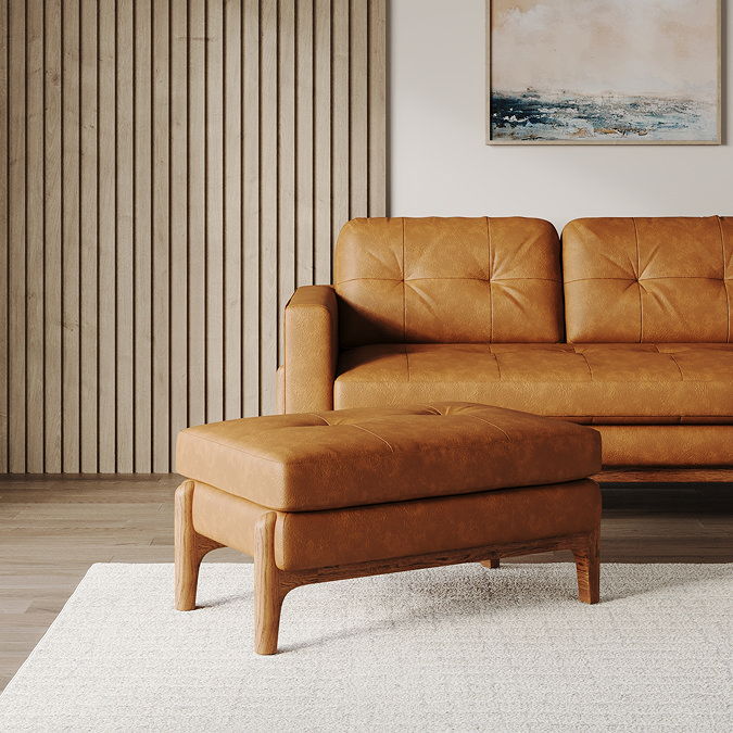Samlesbury Leather Footstool - Tan