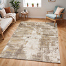 image of brown marbled rug on light wooden flooring of modern apartment living room space
