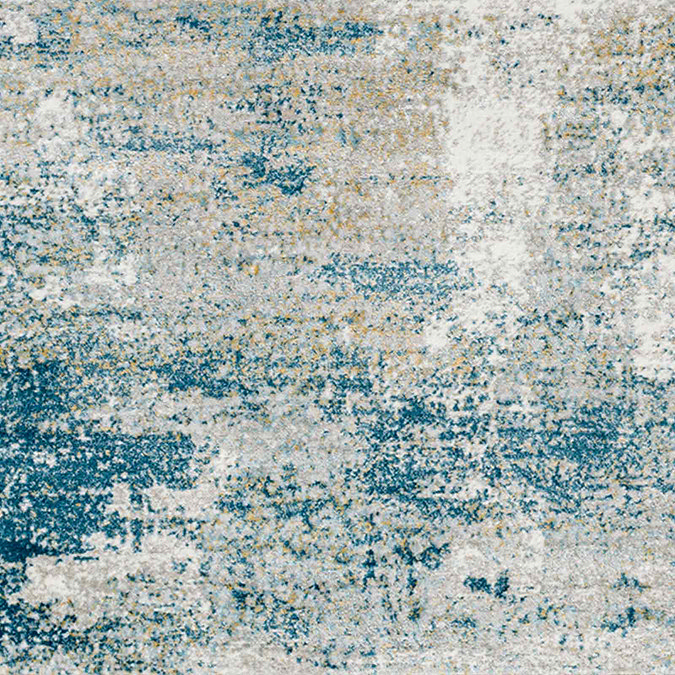 close up image zoomed in on teal abstract rug pattern, texture and colour