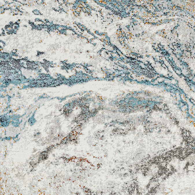 close up image of marbled blue and grey rug