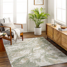 image of green marbled rectangular rug on wooden flooring of modern apartment