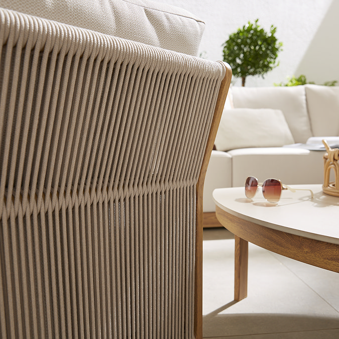 close up image on rope material of garden corner lounge set