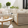 close up image of rope sides of garden corner sofa with cream sintered stone coffee table