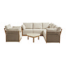 image cut out on white background of luxury cream garden corner lounge set with five seat sofa and chunky armchair