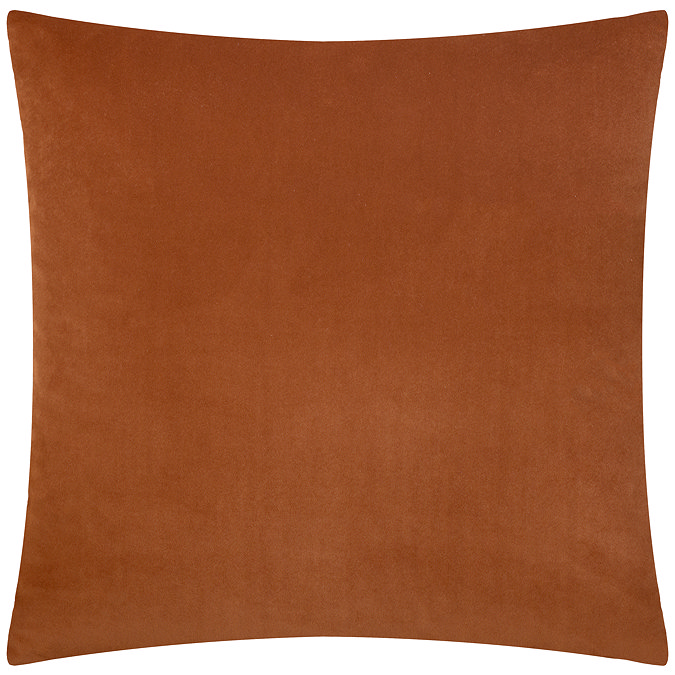 back image of brick orange square cushion with plain velvet reverse