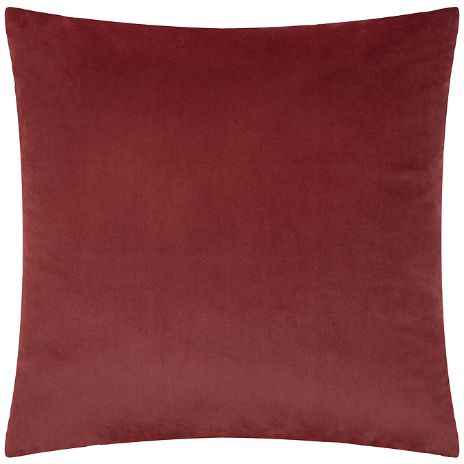 back image of burgundy square cushion with plain velvet reverse