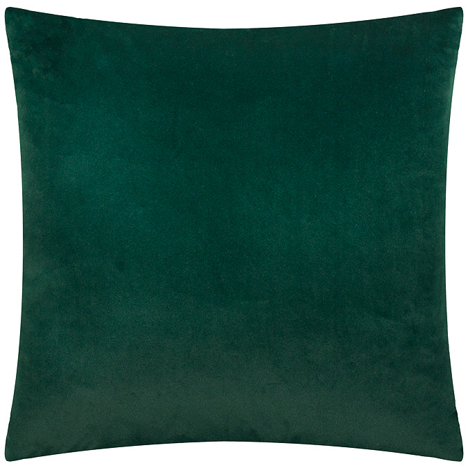 back image of emerald green square cushion with plain velvet reverse