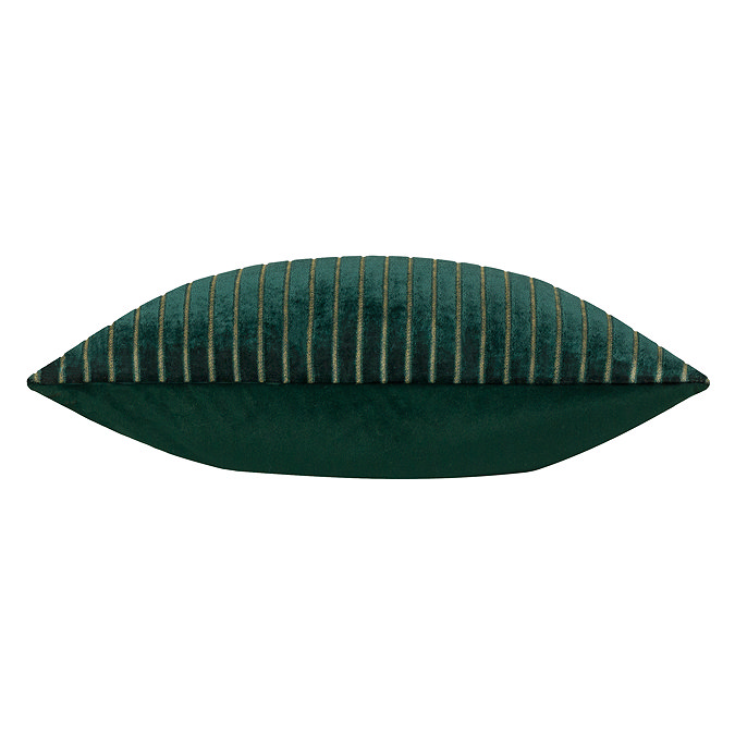 side on image of emerald green cushion with gold stripes, cut out on white background