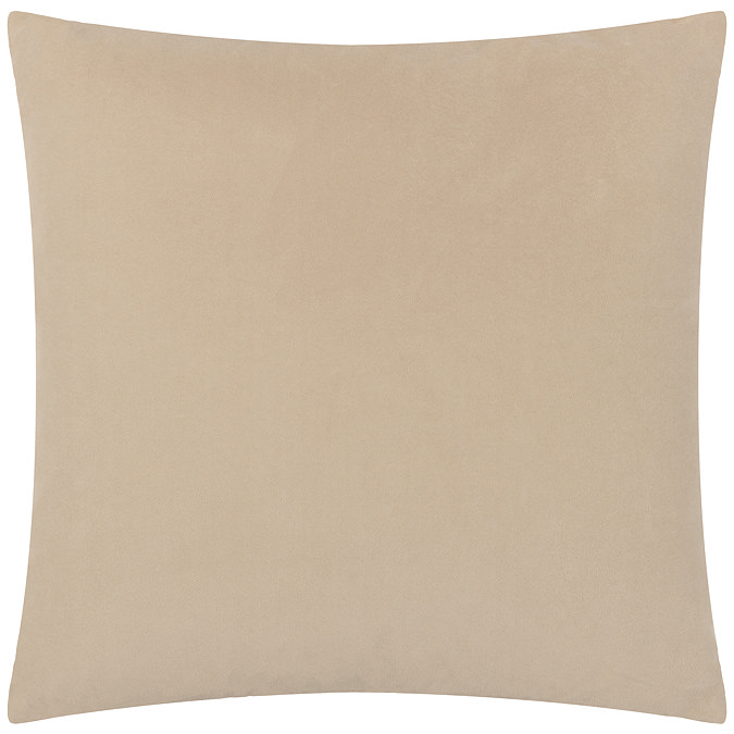 back image of light brown square cushion with plain velvet reverse