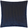 front image of navy blue square cushion with vertical stripe detail, cut out on white background