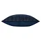 side on image of navy blue square striped cushion, cut out on white background