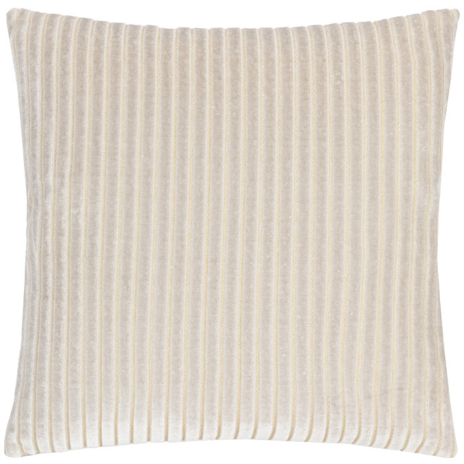 front image of oyster cream square cushion with vertical stripe detail, cut out on white background